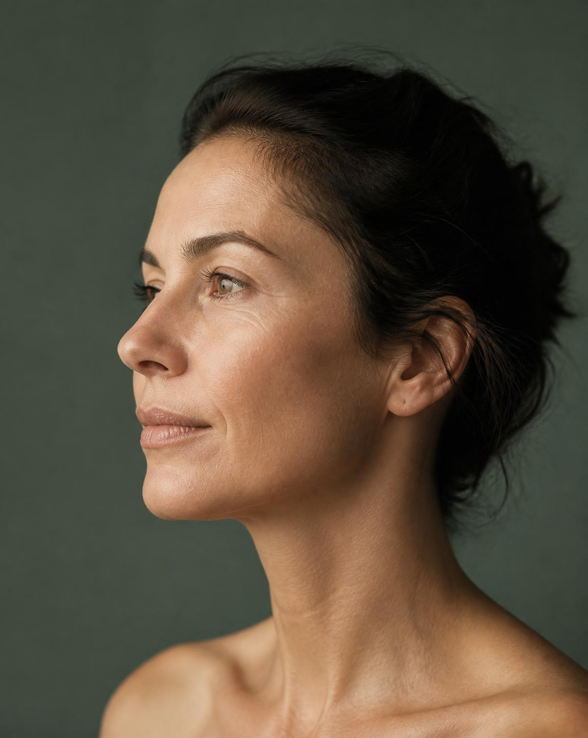 Natural facial profile with soft skin texture, reflecting subtle aesthetic results
